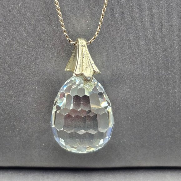 VTG Avon Sterling Silver Faceted Crystal Ball Pendant Necklace 18" Serpentine - Picture 4 of 9